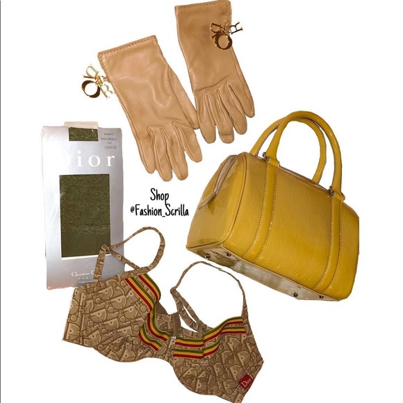 Dior Accessories - Dior Lady Dior Vintage Gold Charm Lamb Skin Leather Gloves